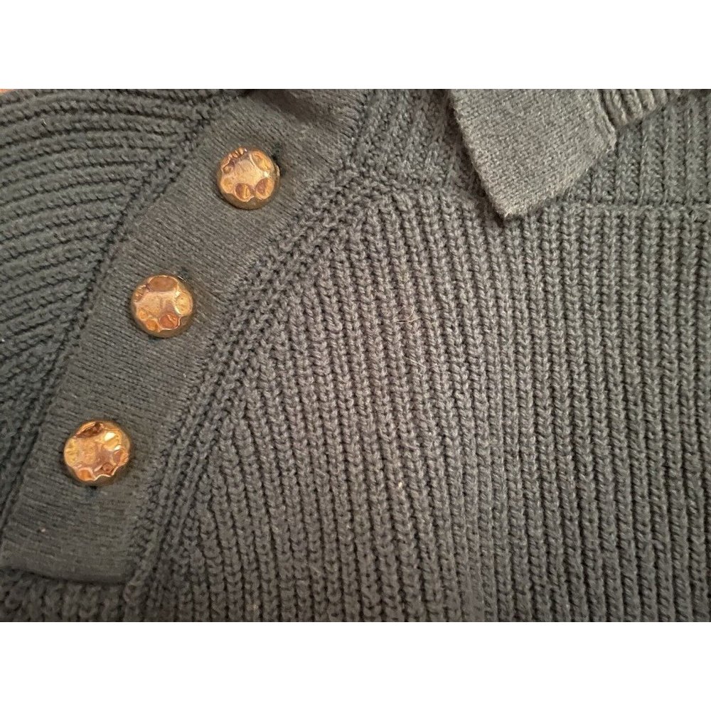 Tara Jarmon Paris Women's Wool Blend Green Cowl Neck Sweater Gold Buttons Large - Picture 7 of 10